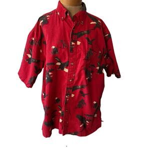 Woodland Trail Bald eagle print short sleeve cotton button down mens shirt  LG